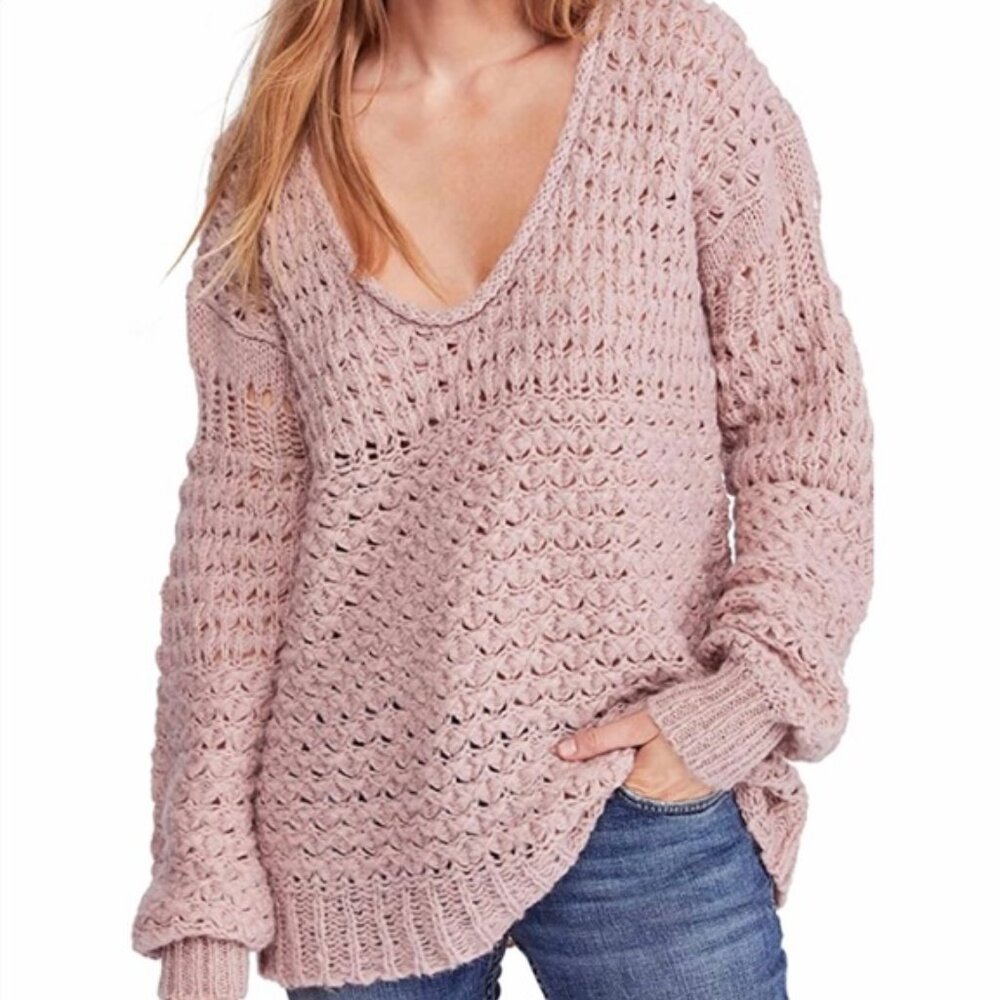 Free People Crashing Waves Oversized Sweater in Mauve